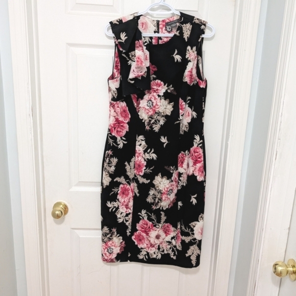Black and Pink Sleeveless Sheath Midi Dress for Weddings - Picture 2 of 5